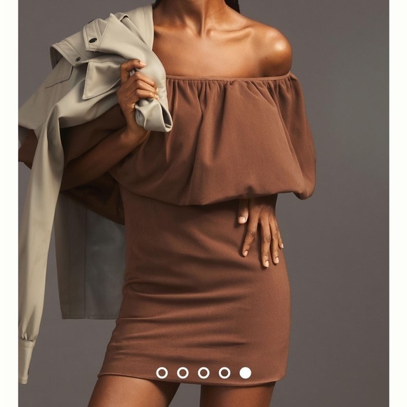 Anthropologie Nikita Mhaisalkar Off-The-Shoulder Bubble‎ Dress Chocolate Brown - Picture 4 of 13